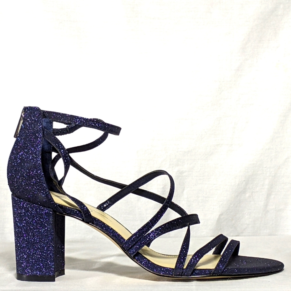 NEW Jessica Simpson Womens Stassey Heel Sandal Pump blue glitter
